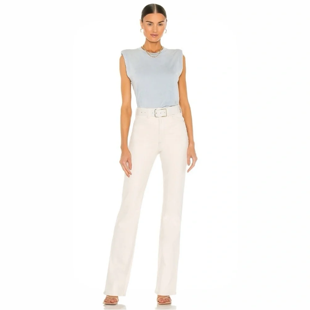 NWT SPRWMN Women’s High-Waisted Micro Flare Jeans in Earhart (Cream) Size 24